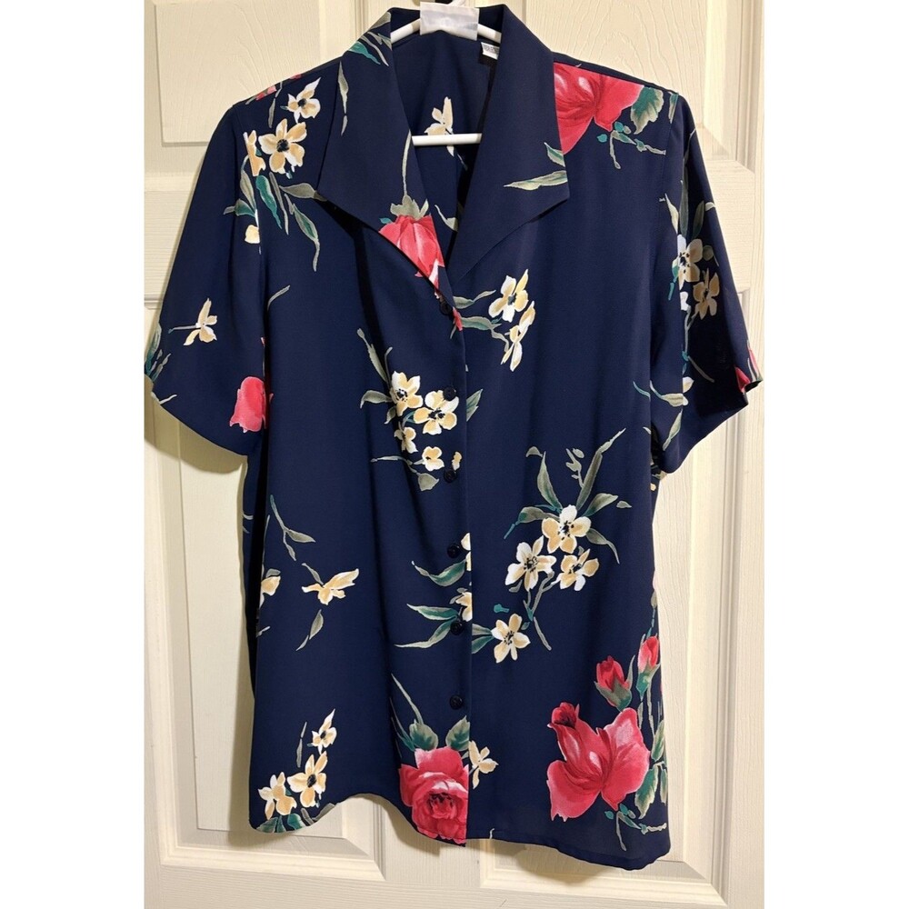 Vintage Women Sz 12 Floral Blouse Secretary Coastal Cottage Shoulder Pads Retro